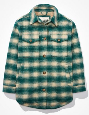 AE Sherpa-Lined Plaid Shacket