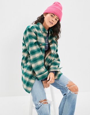AE Sherpa-Lined Plaid Shacket