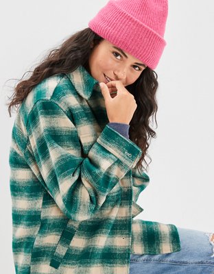 AE Sherpa-Lined Plaid Shacket
