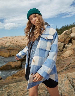 AE Sherpa-Lined Plaid Shacket | AE