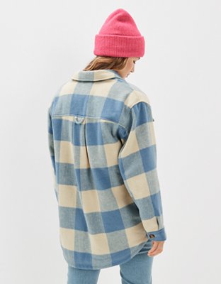 American Eagle AE Sherpa-Lined Plaid Shacket — фото 3