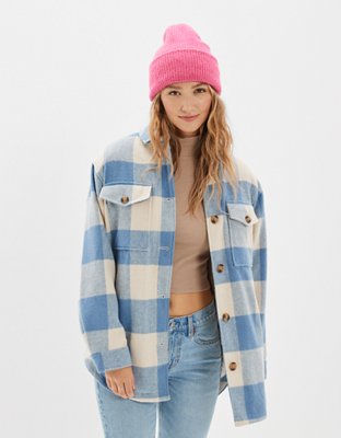 American Eagle AE Sherpa-Lined Plaid Shacket — фото 2