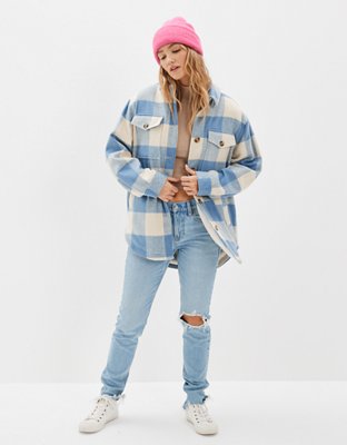 American Eagle AE Sherpa-Lined Plaid Shacket — фото 6