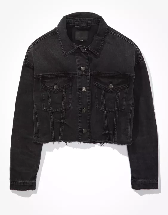 AE Black Wash Cropped Denim Jacket