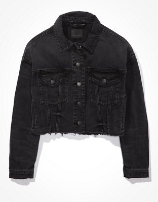 Cropped denim hot sale black jacket