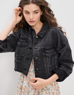 American eagle cropped denim jacket sale