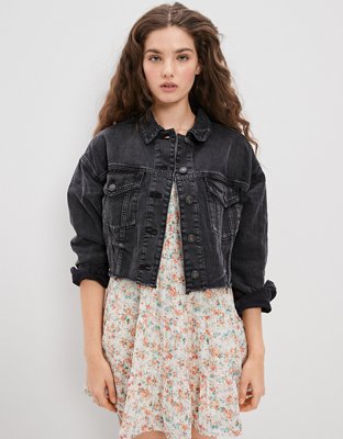 Женские куртки American Eagle AE Black Wash Cropped Denim Jacket — фото 5