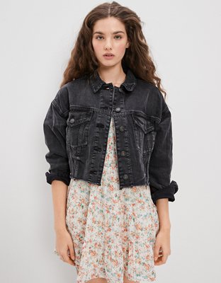 AE Black Wash Cropped Denim Jacket