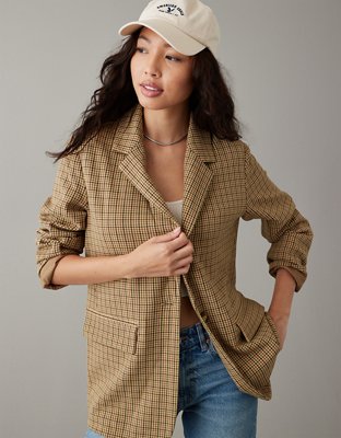 AE Oversized Plaid Boyfriend Blazer