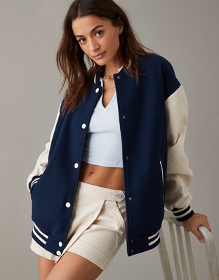 Members Only Women's Oversized Varsity Jacket, Size: Small, Black