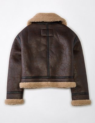 AE Cropped Vegan Shearling Jacket | American Eagle