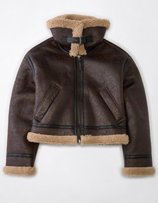 AE Cropped Vegan Shearling Jacket