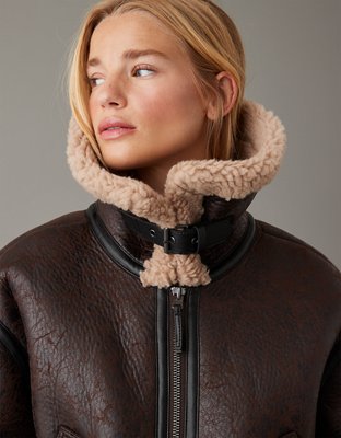 AE Cropped Vegan Shearling Jacket | American Eagle