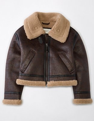 AE Cropped Vegan Shearling Jacket