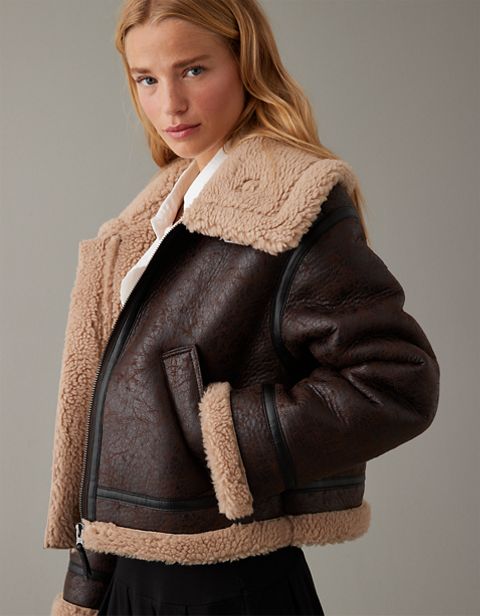 Женские куртки American Eagle AE Cropped Vegan Shearling Jacket