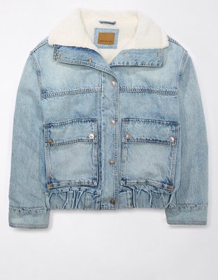 AE Oversized Denim Bomber Sherpa Jacket | American Eagle