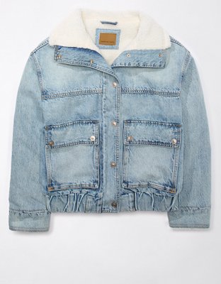 Dark Blue Faux Fur Lined Sherpa Denim Jacket