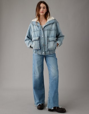 AE Oversized Denim Bomber Sherpa Jacket