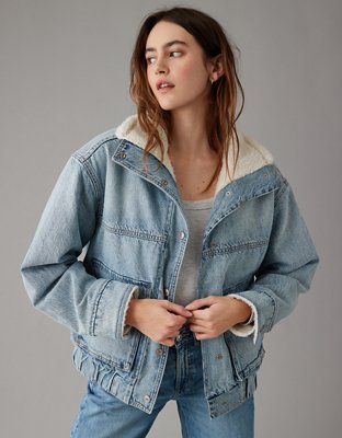 AE Oversized Denim Bomber Sherpa Jacket