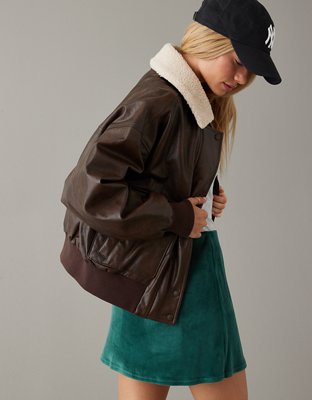 AE Oversized Leather Aviator Jacket