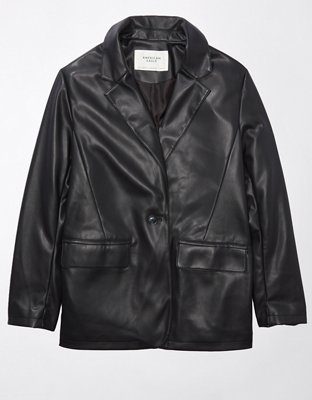 AE Oversized Vegan Leather Boyfriend Blazer | American Eagle