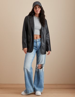 AE Oversized Vegan Leather Boyfriend Blazer