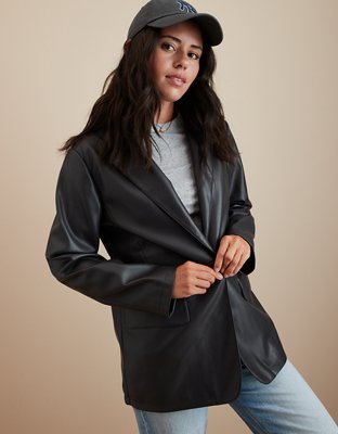 AE Oversized Vegan Leather Boyfriend Blazer