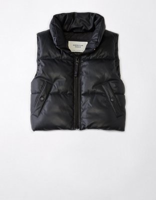 AE Vegan Leather Cropped Puffer Vest