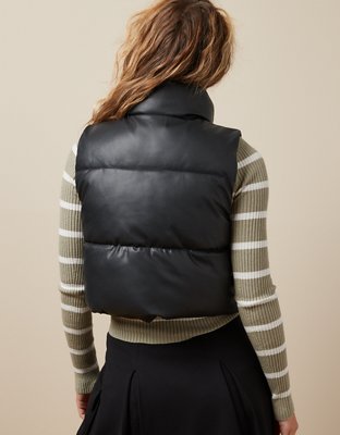 AE Vegan Leather Cropped Puffer Vest