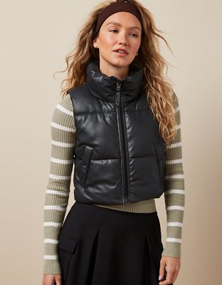 AE Vegan Leather Cropped Puffer Vest