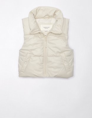 AE Vegan Leather Cropped Puffer Vest