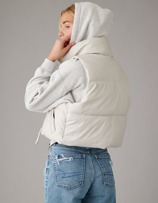 AE Vegan Leather Cropped Puffer Vest