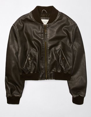 AE Vegan Leather Cropped Bomber Jacket