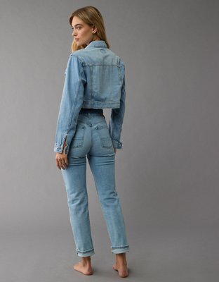 AE Dreamy Drape Super Cropped Denim Jacket