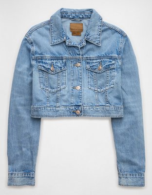 AE Dreamy Drape Super Cropped Denim Jacket