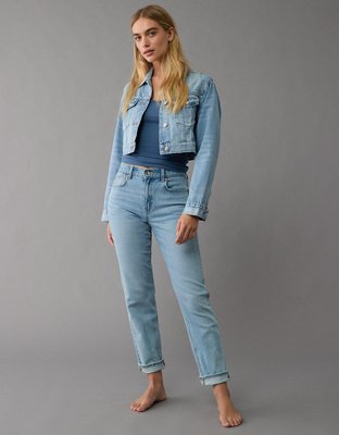 AE Dreamy Drape Super Cropped Denim Jacket