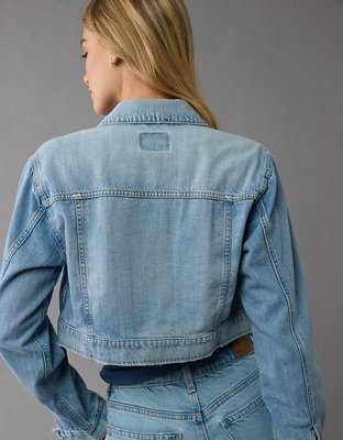 AE Dreamy Drape Super Cropped Denim Jacket