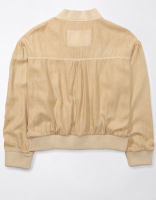 AE Linen-Blend Cropped Bomber Jacket