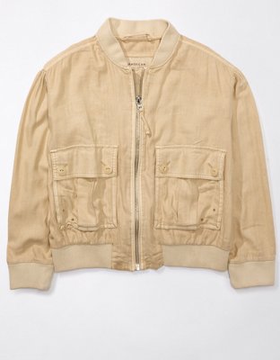 AE Linen-Blend Cropped Bomber Jacket