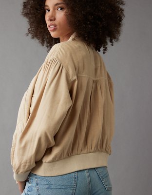 AE Linen-Blend Cropped Bomber Jacket