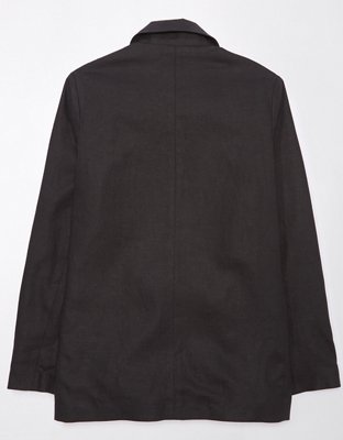AE Linen-Blend Oversized Double Breasted Blazer