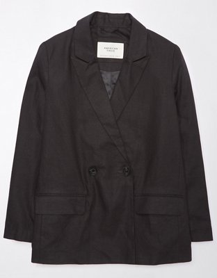 AE Linen-Blend Oversized Double Breasted Blazer