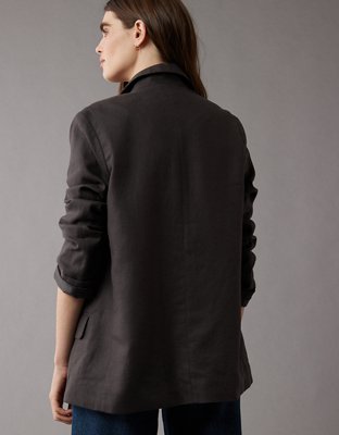 AE Linen-Blend Oversized Double Breasted Blazer