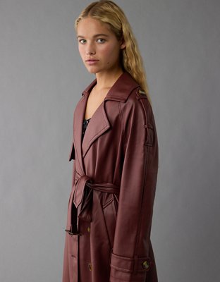 Женские куртки American Eagle AE Vegan Leather Trench Coat — фото 6