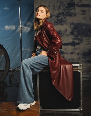 AE Vegan Leather Long Trench Coat