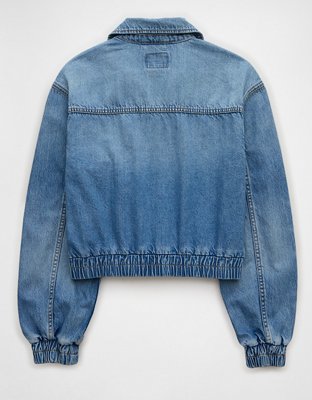 AE Cropped Zip-Up Denim Bomber Jacket