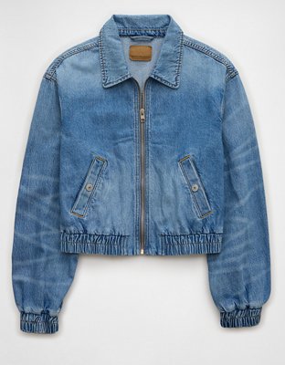 AE Cropped Zip-Up Denim Bomber Jacket