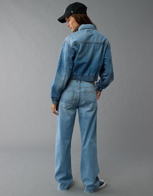 Женские куртки American Eagle AE Cropped Zip-Up Denim Bomber Jacket — фото 5