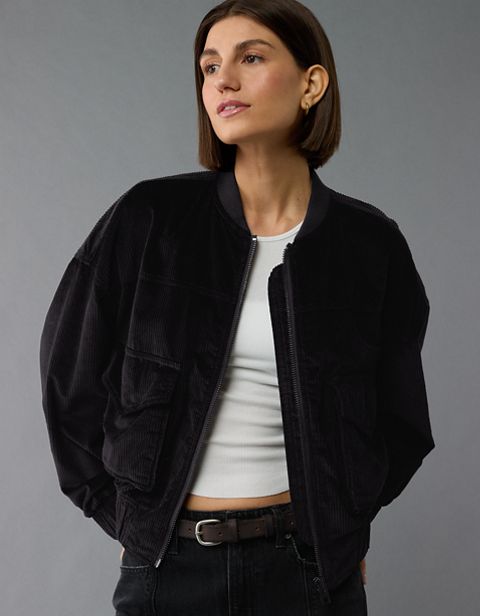 Женские куртки American Eagle AE Corduroy Oversized Bomber Jacket
