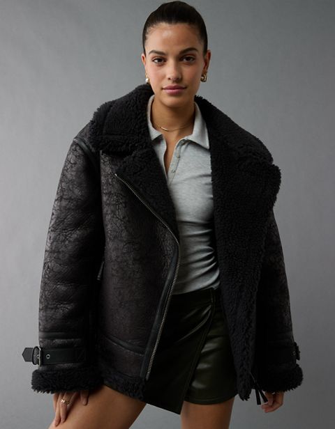 Женские куртки American Eagle AE Oversized Shearling Biker Jacket
